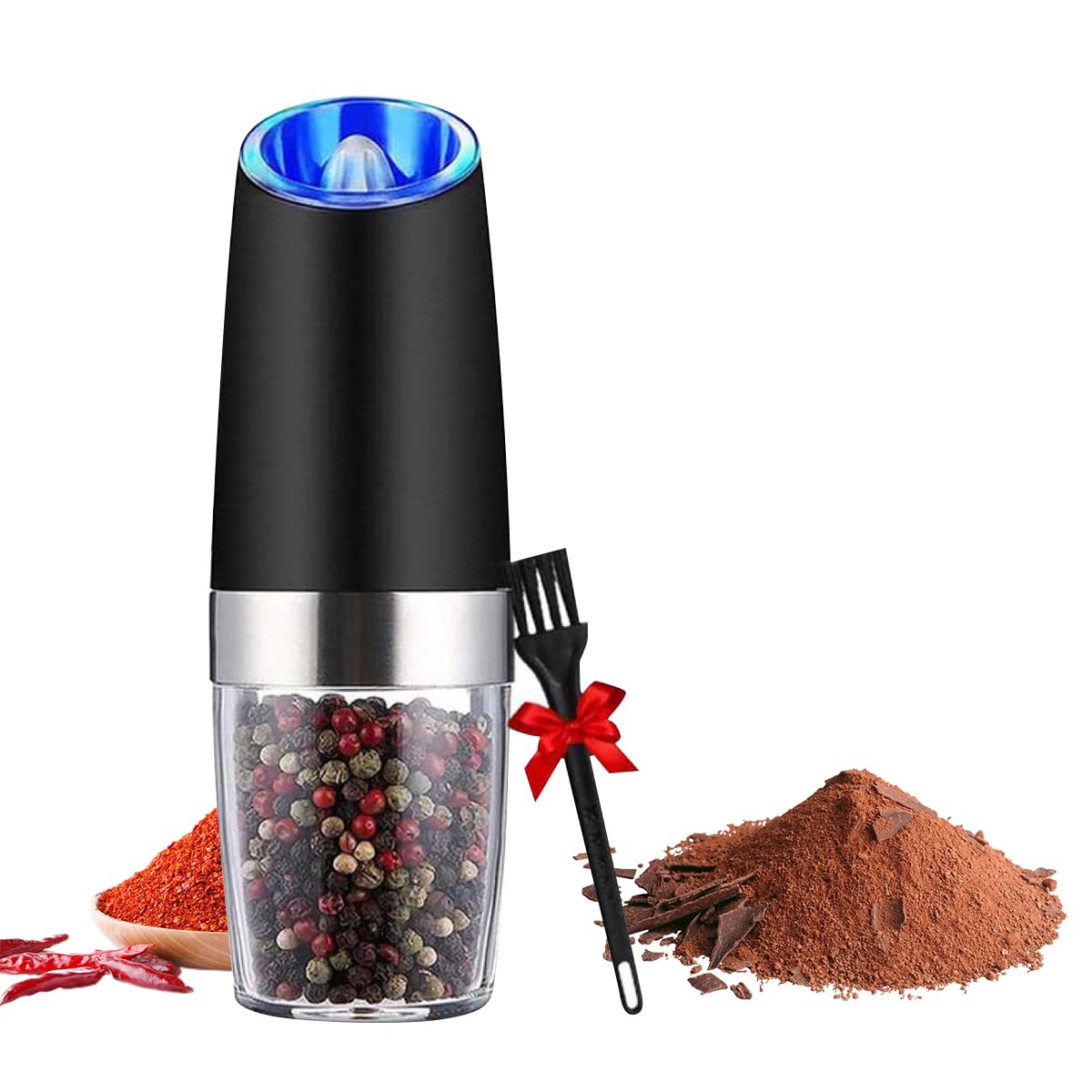 Supvox Gravity-Operated Electric Black Pepper/Salt Mill with Ceramic Core & LED Light, Adjustable Coarse Setting, Stainless Steel, Ideal for Kitchen & Dining, Battery-Operated (Not Included) - Black Supvox Gravity-Operated Electric Black Pepper/Salt Mill with Ceramic Core & LED Light, Adjustable Coarse Setting, Stainless Steel, Ideal for Kitchen & Dining, Battery-Operated (Not Included) - Black